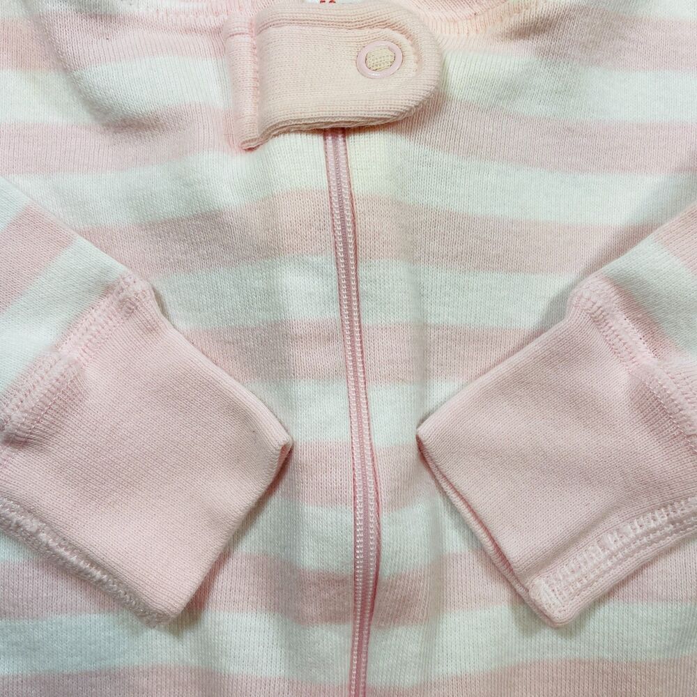 ~ Hanna Andersson Sleeper Pajama 0-6mo Zip Pink White Long Sleeve Organic Cotton - Picture 3 of 11